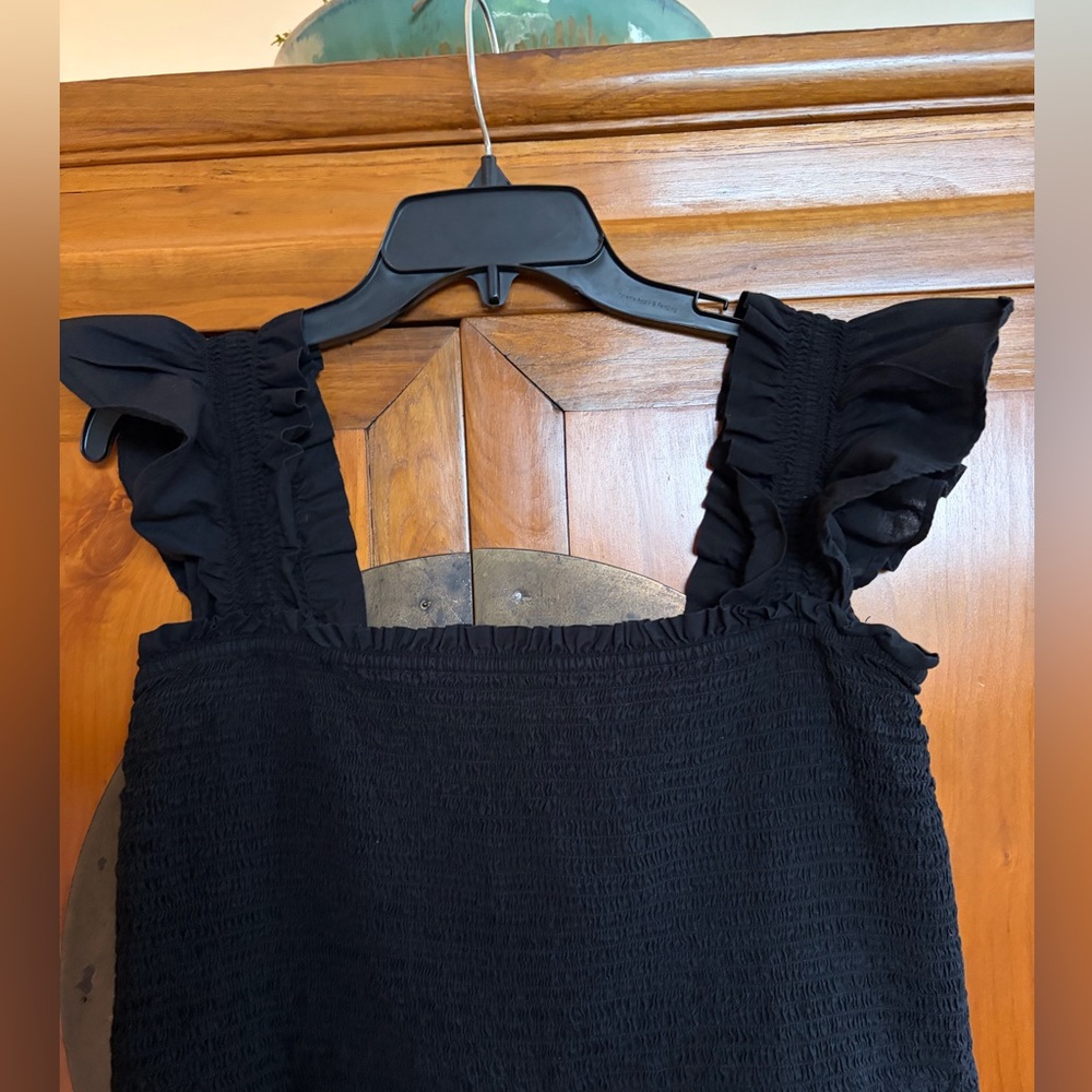 LOFT Beach Ruched Wide Leg Jumpsuit for Black with pockets. 100% cotton - Picture 7 of 14